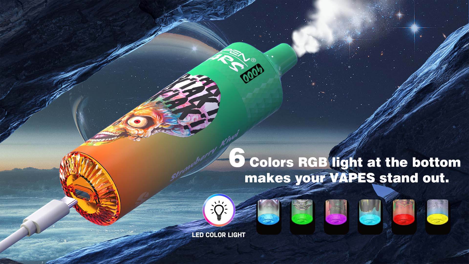 VAPEN MARS 9000 Puff Disposable Vape RANDM Tornado 9K Bottom Flashing RGB Light Best Flavors Ack Ack Vapor Mesh Coil