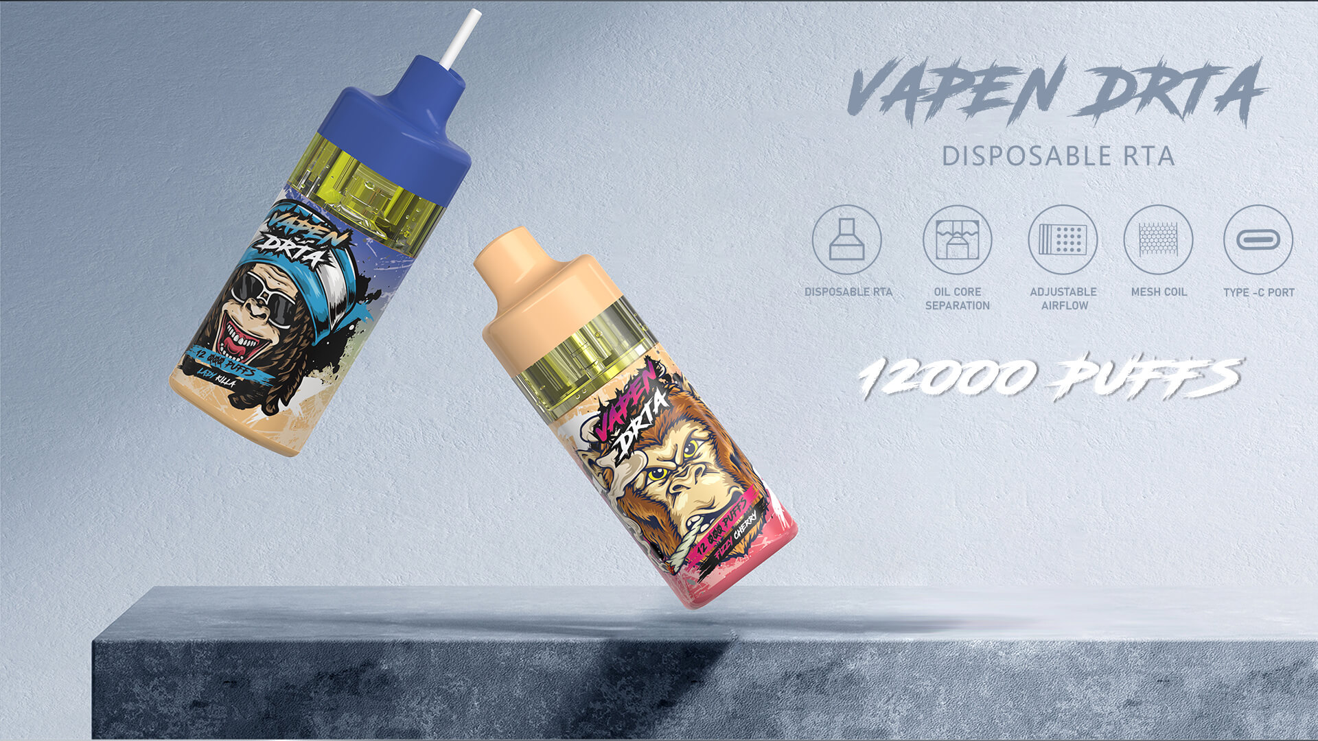 VAPEN DRTA 12000Puffs Disposable RTA Vape Electronic Cigarette Prefillable Oil Airflow Vapor E Cigs Razz Vapsolo TasteFog Wape 12K Puff Bar Vaper RandM Tornado