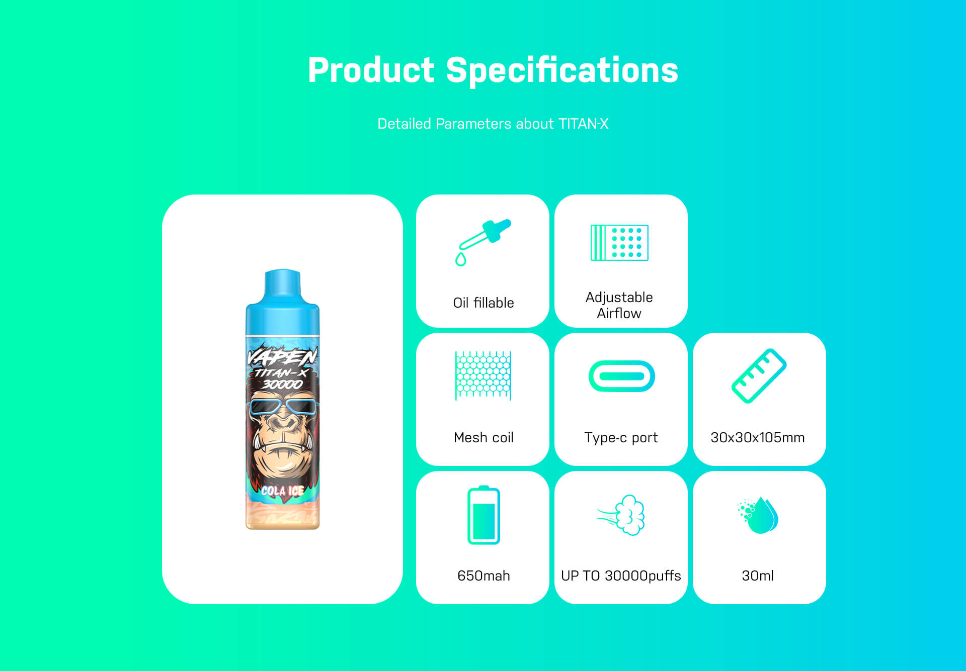 VAPEN TITAN-X 30K Puffs Rechargeable Disposable Vape in Razz Bar 16 Flavors