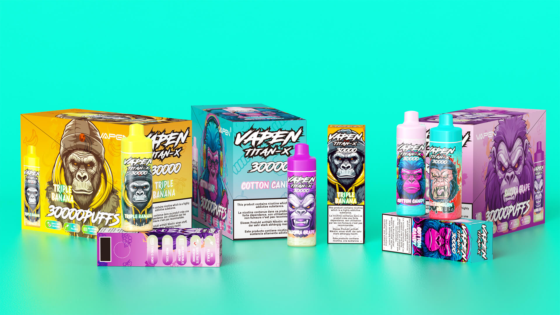 VAPEN TITAN-X 30K Puffs Rechargeable Disposable Vape in Razz Bar 16 Flavors