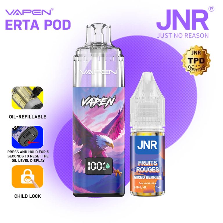 VAPEN eRTA Replaceable Vape Pod TPD France Ban Free Refilled 10ml 28000 Puff Electronic e Cigarette Long-lasting Smart Display JNR Falcon Plus Vaper (2)