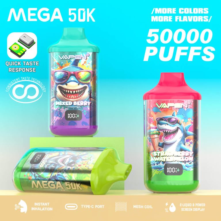 VAPEN MEGA 50K Puff Disposable Vape Pen 50000 60K 70K Puffs Vaper and Big Puffs Bar JNR Falcon X Plus Wholesale I Vape Elf Electronic Cigarette Bars EU Warehouse Fast Shipping (4)