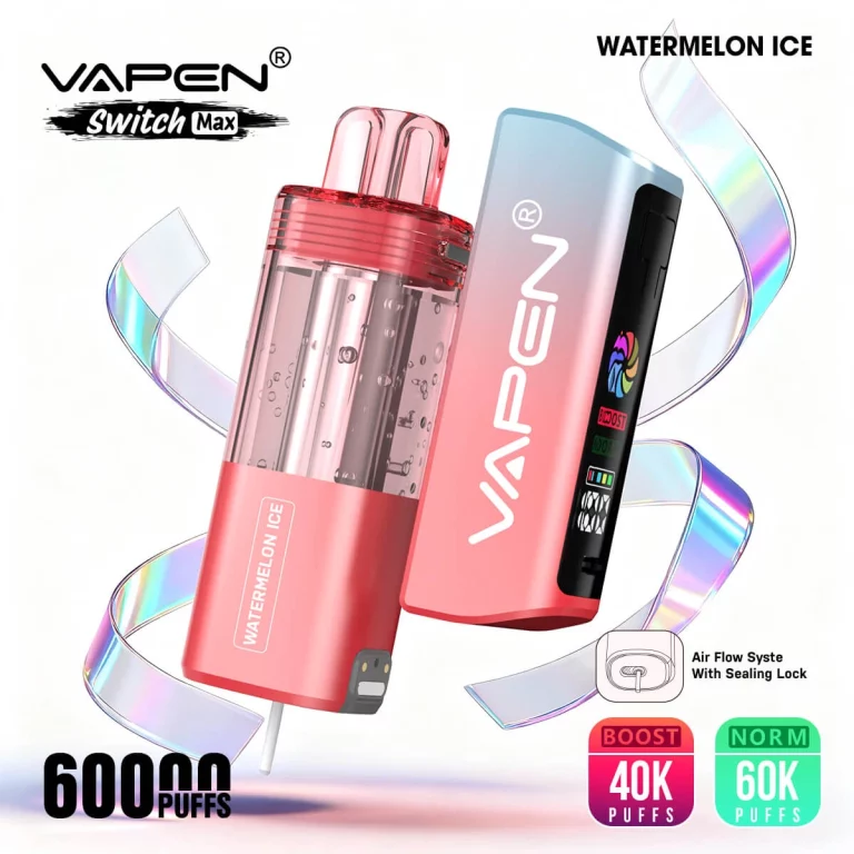 vapen-switch-max-60k-disposable-vape-60000-puffs-mesh-coil-bottom-airflow-leakproof-magnetic-pod-norm-boost-mode-typec-charging-premium-design-watermelon-ice