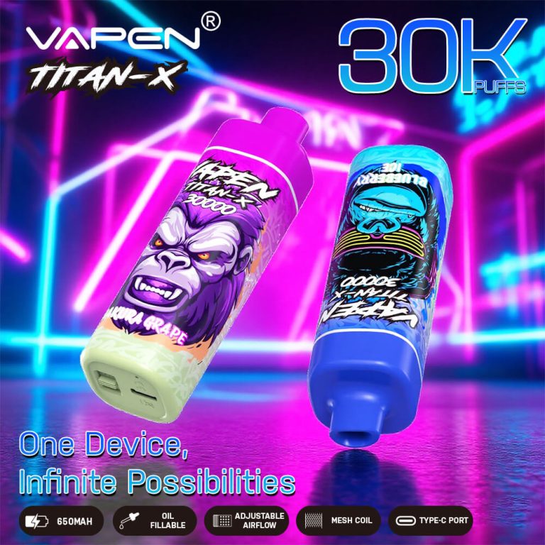 VAPEN TITAN-X 30000 puffs rechargeable disposable vape with larger tank and refillable design