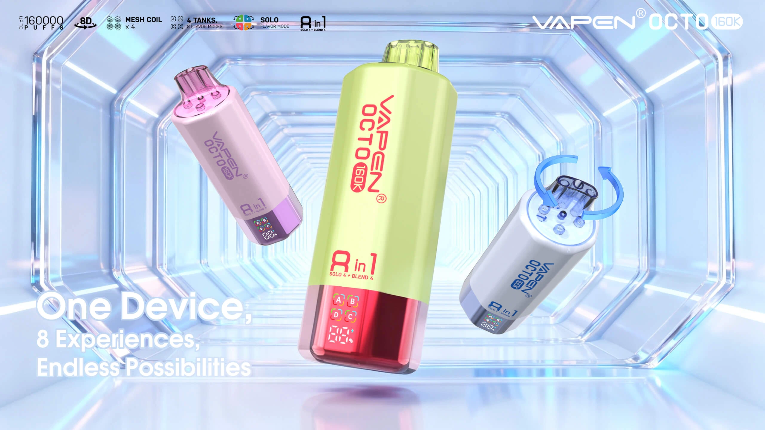 VAPEN OCTO 160K 8in1 multi flavor disposable vape with four tanks and premium design