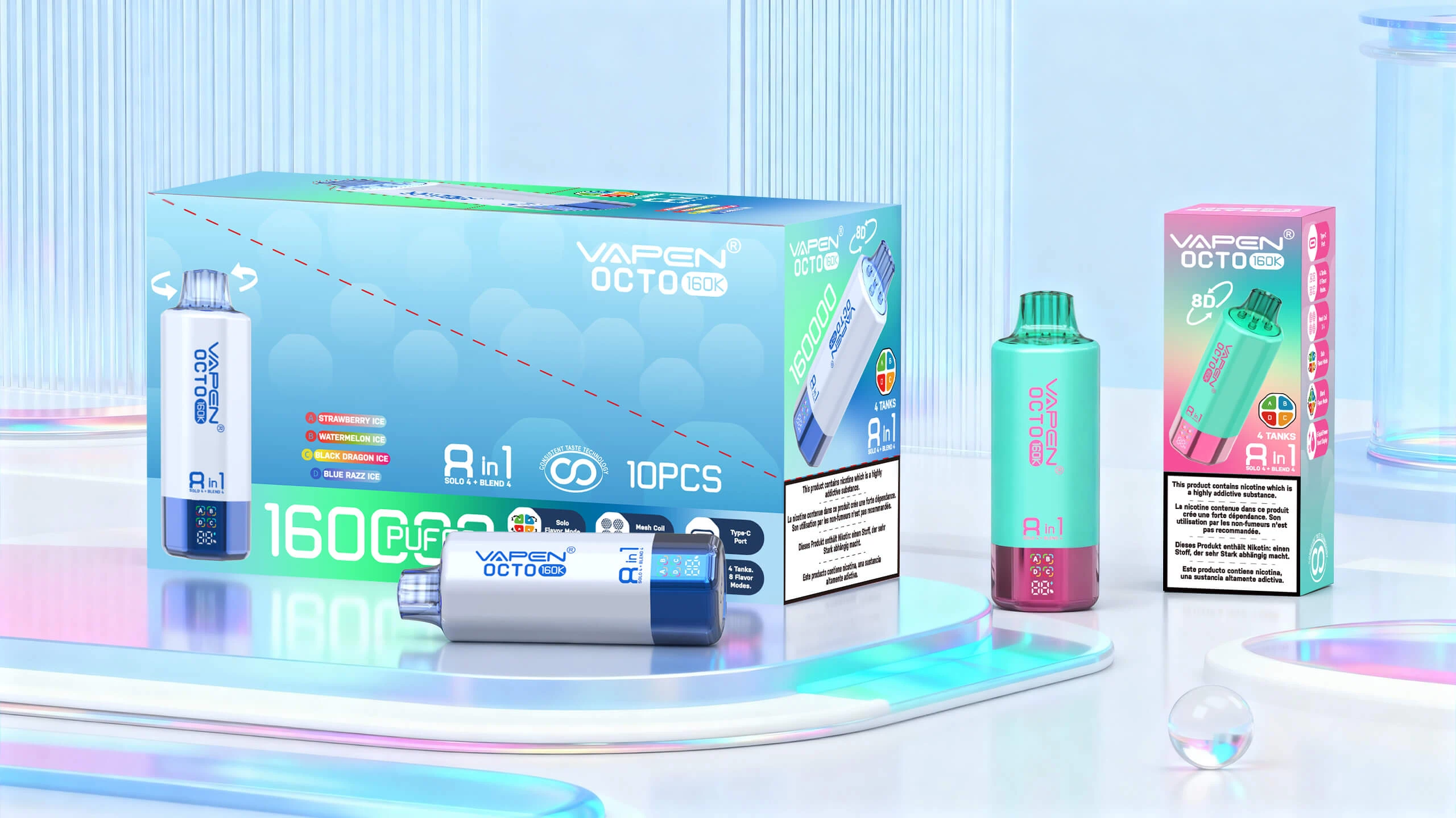 Flavor list for VAPEN OCTO 160K featuring 28 single flavors and 40 dual mix combinations