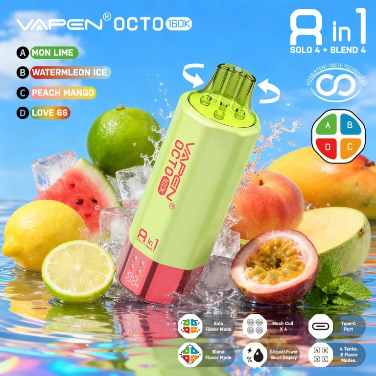 vapen-octo-160k-lemon-lime-watermelon-ice-peach-mango-love66-flavors