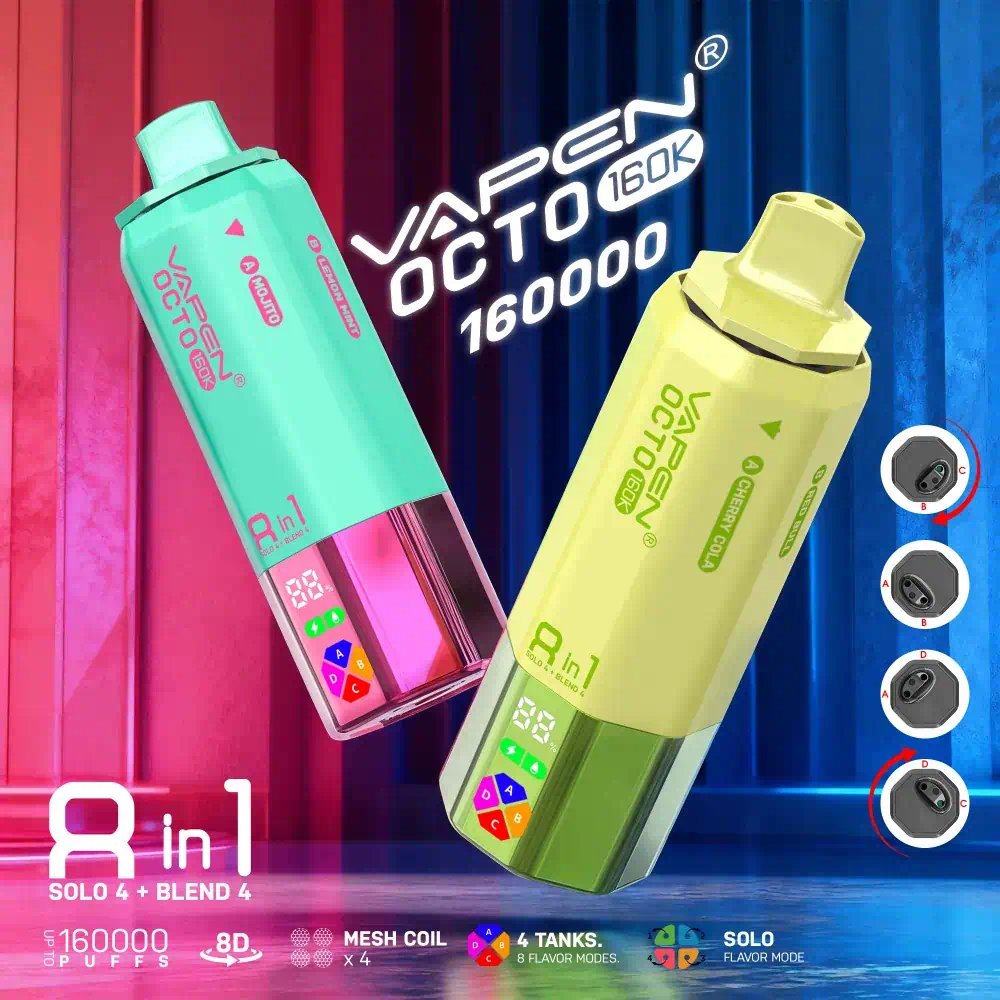 VAPEN OCTO 160K Puffs 8-in-1 Disposable Vape with Rotating Mouthpiece.