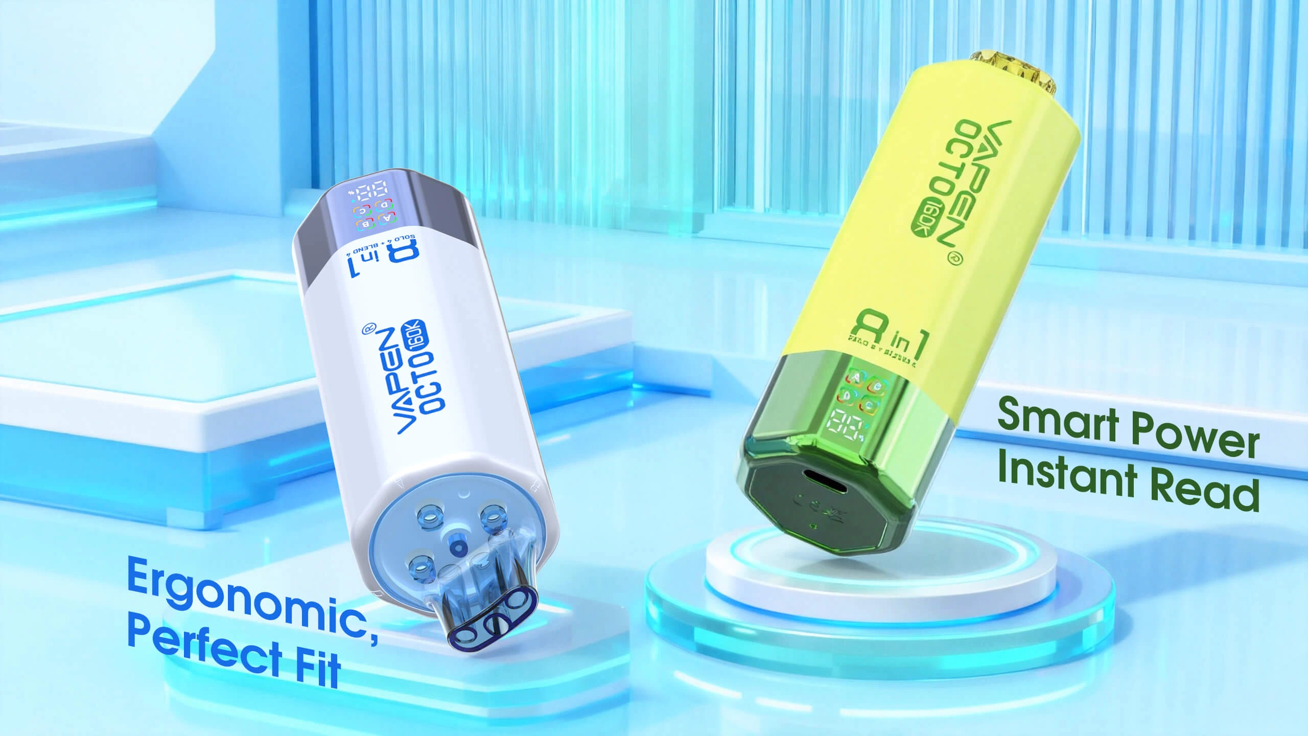 VAPEN OCTO 160K smart e-liquid and battery display with ergonomic grip design